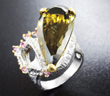 Серебряное кольцо с крупным цитрином и родолитами