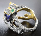 Серебряное кольцо с лазуритом и изумрудами Серебро 925