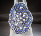 Серебряное кольцо с бесцветными топазами и синими сапфирами Серебро 925