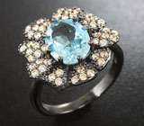 Эффектное серебряное кольцо с голубым топазом Серебро 925