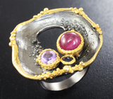 Серебряное кольцо с рубином, аметистом и синим сапфиром Серебро 925