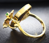 Золотое кольцо с топовым австралийским дублет опалом 8,9 карат, красным сапфиром, цаворитом гранатом и бриллиантом Золото