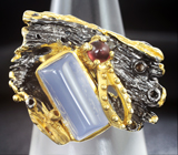 Серебряное кольцо с халцедоном и мозамбикским гранатом Серебро 925
