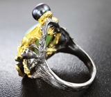 Серебряное кольцо с пренитом, цветной жемчужиной, диопсидом и перидотом Серебро 925