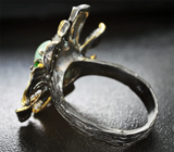 Серебряное кольцо с зеленым бериллом и диопсидами Серебро 925