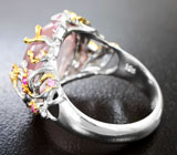 Серебряное кольцо с розовым кварцем, сапфирами и цаворитами гранатами Серебро 925