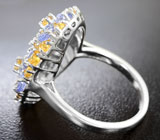 Замечательное серебряное кольцо с танзанитами и желтыми сапфирами Серебро 925