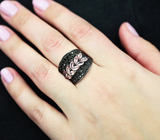 Широкое серебряное кольцо с розовыми турмалинами и черными шпинелями Серебро 925