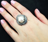 Серебряное кольцо с жемчужиной барокко, танзанитами и синими сапфирами Серебро 925