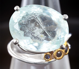 Серебряное кольцо с аквамарином 9,87 карата и синими сапфирами Серебро 925