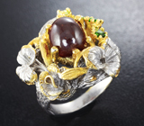 Серебряное кольцо с рубином, диопсидами и перидотами Серебро 925
