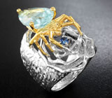 Серебряное кольцо с аквамарином 6,3 карата и синим сапфиром Серебро 925