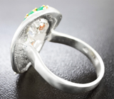Серебряное кольцо с мозамбикскими гранатами и зелеными агатами Серебро 925
