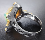 Серебряное кольцо с кристаллическим эфиопским опалом, турмалином, родолитом и сапфирами Серебро 925