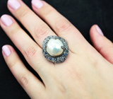 Серебряное кольцо с жемчужиной барокко, синими сапфирами и танзанитами Серебро 925