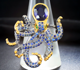 Серебряное кольцо с иолитом, цаворитом и синими сапфирами Серебро 925