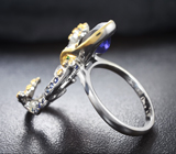 Серебряное кольцо с иолитом, цаворитом и синими сапфирами Серебро 925