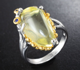 Серебряное кольцо с лимонным цитрином 9,05 карата и синими сапфирами