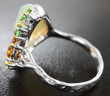 Серебряное кольцо с кристаллическим эфиопским опалом 3,14 карата, цитрином и цаворитами Серебро 925