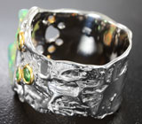 Серебряное кольцо с кристаллическим эфиопским опалом 2,98 карата и цаворитами Серебро 925