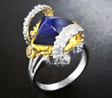 Серебряное кольцо с синим сапфиром и дымчатым кварцем Серебро 925