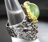 Серебряное кольцо с пренитом и родолитами Серебро 925