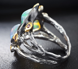 Серебряное кольцо с кристаллическими эфиопскими опалами, родолитами и цаворитами Серебро 925