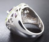 Впечатляющее серебряное кольцо с аметистом и перидотами Серебро 925