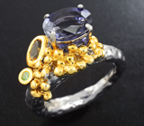 Серебряное кольцо с иолитом, цитрином и цаворитом Серебро 925
