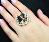 Серебряное кольцо с кристаллом висмута и самоцветами Серебро 925