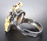 Серебряное кольцо с коньячным кварцем, родолитом и желтым сапфиром Серебро 925