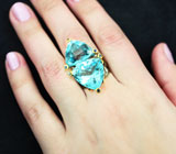 Серебряное кольцо с голубыми топазами 33,78 карата и синими сапфирами Серебро 925