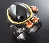 Серебряное кольцо с черной шпинелью 20 карат и мексиканскими ограненными опалами Серебро 925