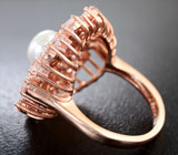 Шикарное серебряное кольцо с жемчужиной и морганитами Серебро 925