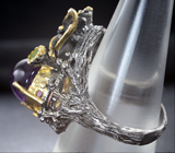 Серебряное кольцо с аметистом и перидотами Серебро 925