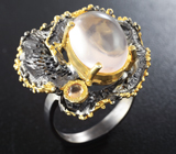 Серебряное кольцо c розовым кварцем и сапфиром Серебро 925