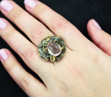 Серебряное кольцо c розовым кварцем и сапфиром