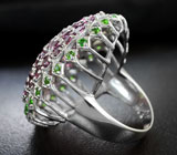 Роскошное серебряное кольцо с родолитами и цаворитами Серебро 925