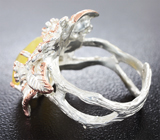 Серебряное кольцо с мексиканским желтым опалом, изумрудами, аметистом и перидотом Серебро 925