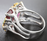 Серебряное кольцо с турмалинами 5,72 карата и изумрудами Серебро 925
