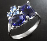 Серебряное кольцо с иолитами 3,59 карата и синими сапфирами Серебро 925