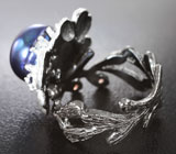 Серебряное кольцо с цветной жемчужиной, синими сапфирами и гранатами Серебро 925