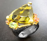 Серебряное кольцо с лимонным цитрином, перидотом, мексиканским опалом и гранатом Серебро 925