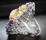 Потрясающее серебряное кольцо с розовым опалом и самоцветами Серебро 925