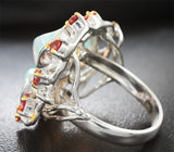 Серебряное кольцо с кристаллическими эфиопскими опалами 6,13 карата и оранжевыми сапфирами Серебро 925