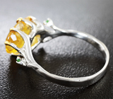 Серебряное кольцо с гелиодором 3,21 карата и цаворитами Серебро 925