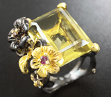 Серебряное кольцо с лимонным цитрином и родолитами Серебро 925