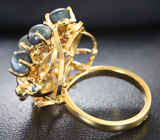 Золотое кольцо с хризобериллами, александритом, гранатами с александритовым эффектом и бриллиантами 5,53 карата Золото