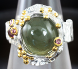 Серебряное кольцо с нефритом и родолитами Серебро 925