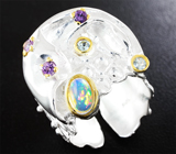 Серебряное кольцо с кристаллическим эфиопским опалом, аметистами и голубыми топазами Серебро 925
